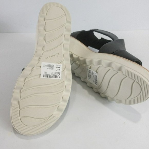 Clarks Jillian Rise Wedge Sandals Black Leather -6 - Picture 8 of 8